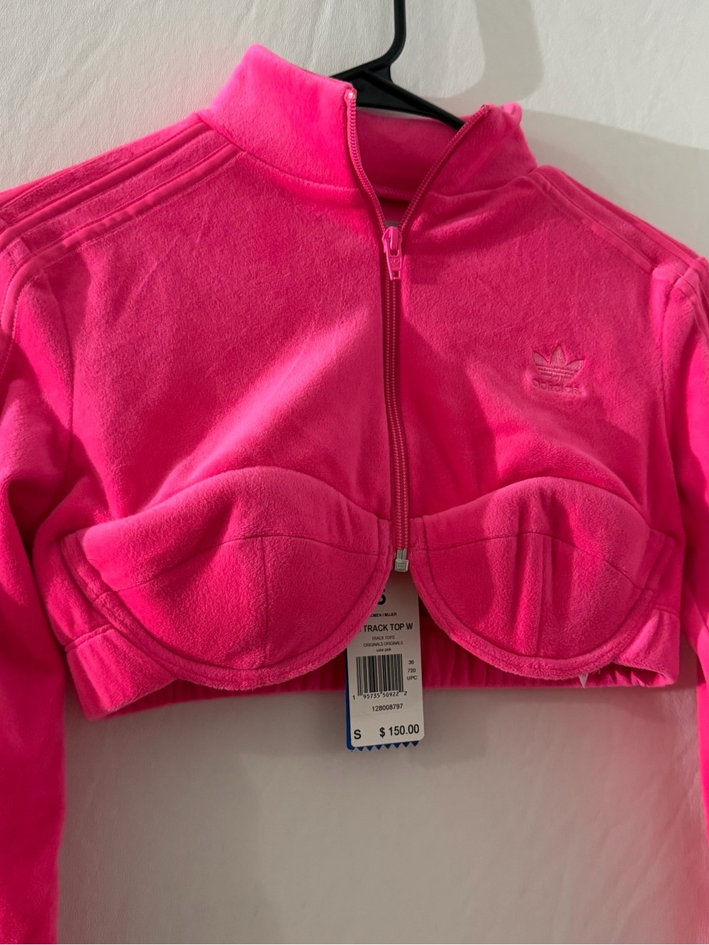 Adidas X Jeremy Scott Velour Crop TrackTop NWT Small Pink Y2K Bustier Streetwear - Picture 2 of 16